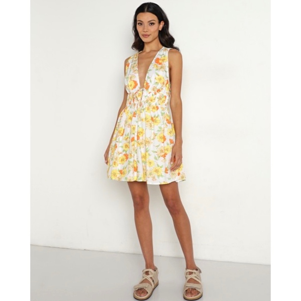 Faithfull the Brand White Floral Sundress with Yellow & Orange Blooms